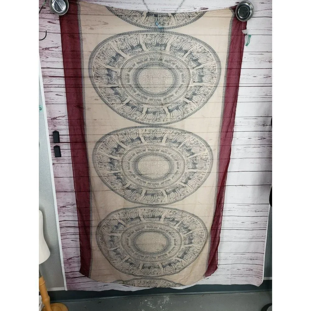 Maurices Medallion Deer‎ Maroon Wrap Scarf Shawl Brown Warm Winter